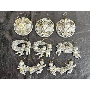 Vintage Cherub & Angel Christmas Ornaments W/ Hangers Set Of 8 Victorian Tree